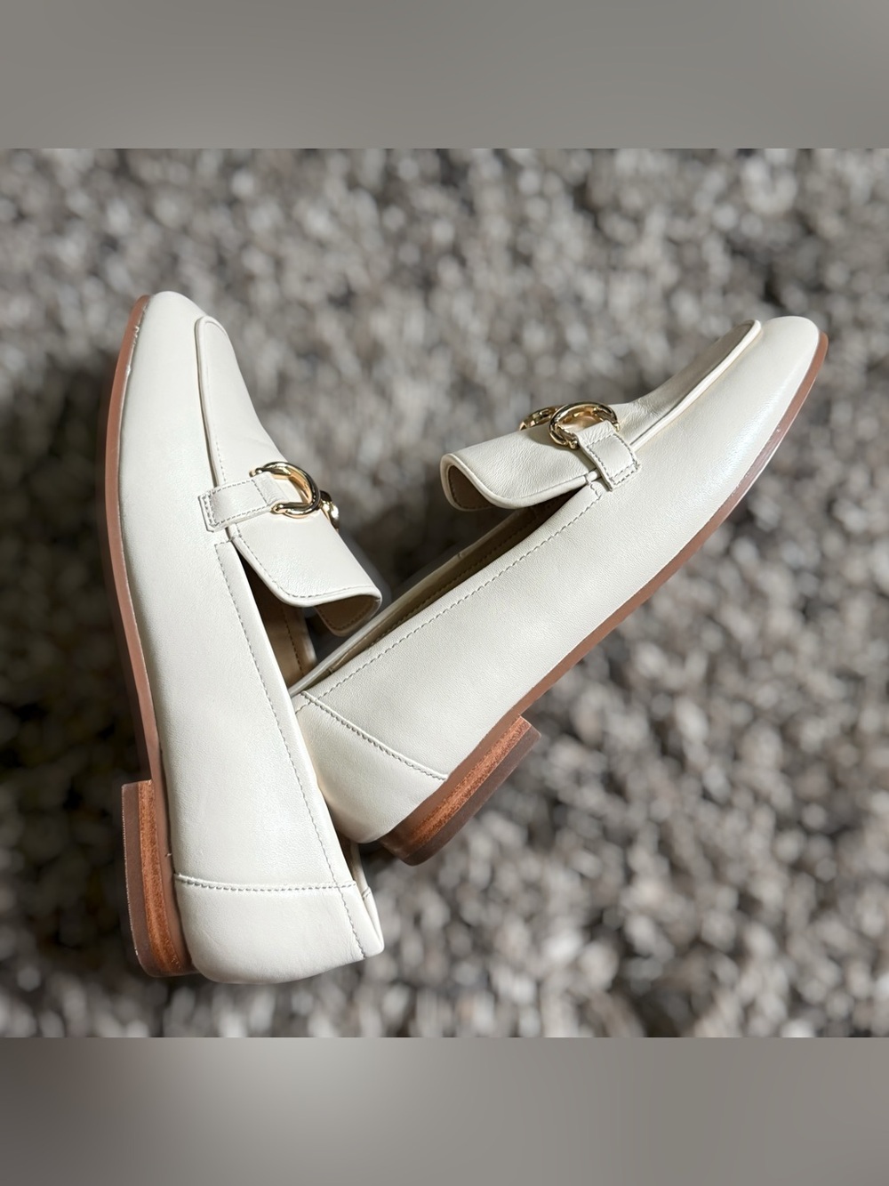 ANN TAYLOR Cream Leather Loafers with Gold-Tone Bit Size 7 Women - Picture 10 of 12